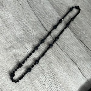 Vintage mid-century modern Black prism beaded beads 38” long necklace